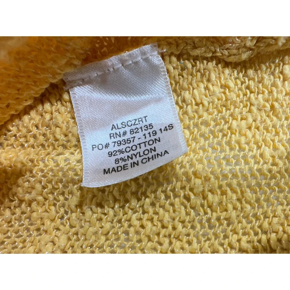 Fresh Produce Yellow Open Knit Sweater Size‎ Medium Large 3/4 Sleeve Scoop Neck